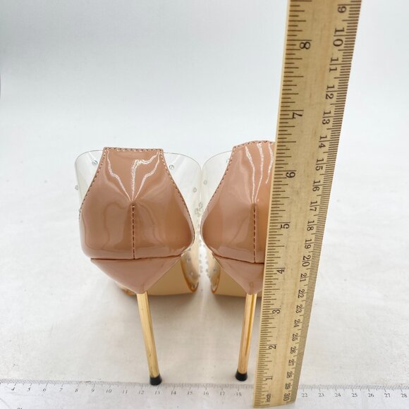 FSJ Nude Women Studded Pointed Toe Transparent Pumps High Heels Shoes - Picture 5 of 8